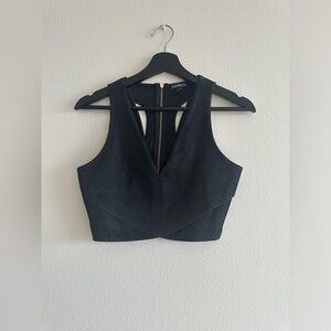 Express - Sparkle Cut-Out Cropped Top In Black XS